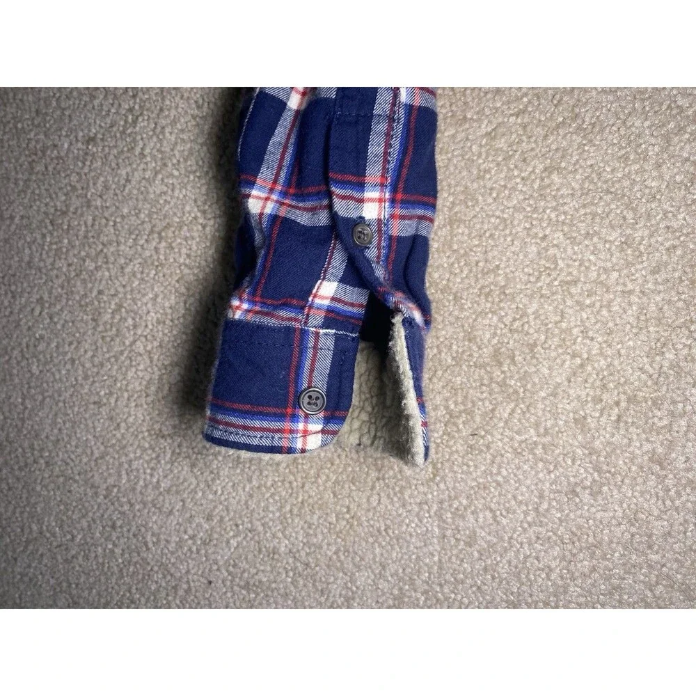 Cat & Jack Boys S 6/7 Blue Plaid Flannel Sherpa Lined Shirt Jacket Shacket